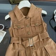 thumbnail image 5 of LYMAYTER ‌‌‌‌‌‌‌2-10Y Toddler Girls Baby Denim Shirt Dress Collared Neck Sleeveless Button Up Belted A-Line Swing, 5 of 8