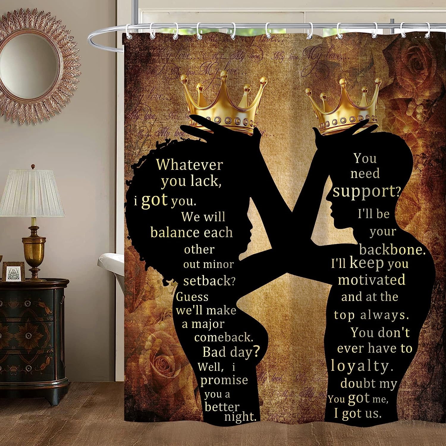 SPXUBZ African American Shower Curtain Set with 12 Hooks Washable