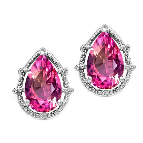 Tommaso Design� Pear Shape 10x7mm Created Pink Sapphire Earrings