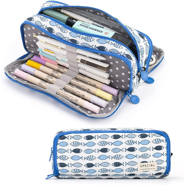 only warm Pencil Case with Zipper,Large-Capacity, Soft Fabric Pencil Pouch  for Teenagers, College Boys Girls Adults Blue