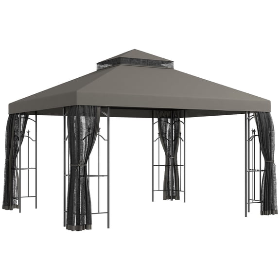 Dranite 10x12 ft Patio Gazebo with Corner Shelves, Double-Roof Outdoor Canopy Screen House
