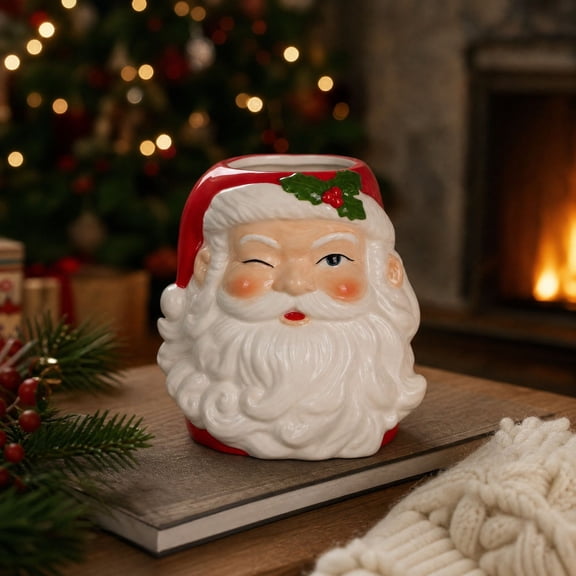 Winking Santa Christmas Figurine 6", Retro Resin Santa Tabletop Ornament, Xmas Mantel & Shelf Display Decor