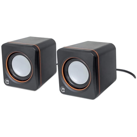 UPC: 0766623161435 | Manhattan USB Powered 2600 Stereo Speaker System – Volume Control & 3.5 mm Audio Plug to Connect to Laptop  Notebook  Desktop  Computer – Black/Orange