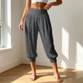 thumbnail image 6 of Arlun Women's Summer Tapered Leg Capri Pants Pleated Elastic High Waist Cropped Trousers Soft Comfortable Solid Color Harem Pant for Yoga Workout and Everyday Casual Wear 1-Dark Gray XL, 6 of 6