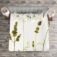 thumbnail image 3 of Ambesonne Watercolor Quilted Bedspread Set 3 Pcs, Wild Plants Herbs, Queen Size, Vermilion Dark Green, 3 of 3