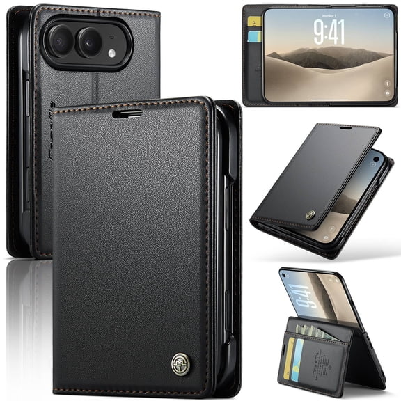 For iPhone Duo Case with Card Holder, Wallet Case for Women Men with RFID Blocking, Durable Leather Kickstand Magnetic Clasp Shockproof Phone Case