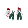 thumbnail image 2 of Cjfdfy Newborn Baby Boy Christmas Outfit Red Truck Tree Print Long Sleeve Romper And Print Overalls And Santa Hat 3Pcs Infant Cute My First Christmas Fall Winter Clothes 0-18M, 2 of 9