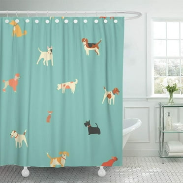 CYNLON Puppies Dog Seamless Pattern in Vector Cute German Shepherd Bathroom Decor Bath Shower Curtain 66x72 inch