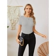 thumbnail image 4 of Women's Crew Neck Ribbed Fitted Shirt, Basic Short Sleeves Slim Fit Tops Summer T-Shirt 2024, 4 of 6