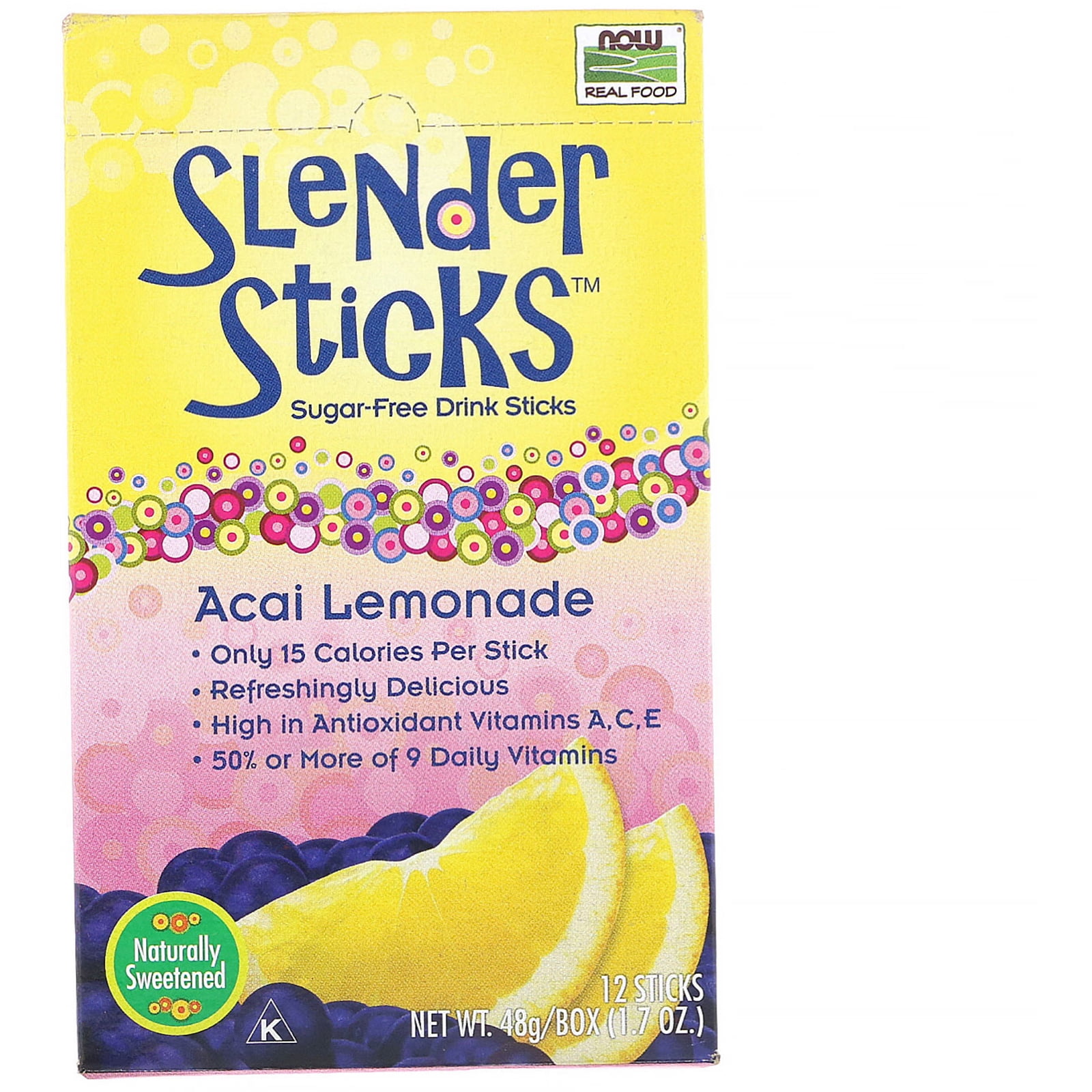 NOW Foods Slender Sticks Sugar Free Drink Sticks - Acai Lemonade 12 Ct