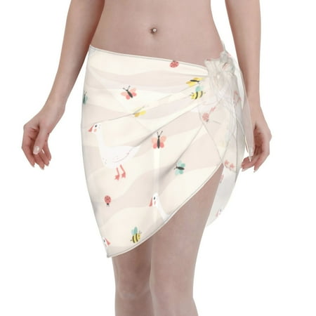 Adobk Women Beach Sarong Bathing Suit Funny Goose1 Print Wrap Skirt Sheer Bikini Swimsuit Cover Ups For Swimwear