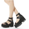 thumbnail image 3 of FENGGUIQU 1Pair Chic Woman Sandals Black PU Material Comfortable Office and Party Footwear, 3 of 8