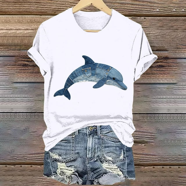 Tejiojio Women's Animal Printed T-shirt Casual Round Neck Short Sleeve Blouses S-2XL