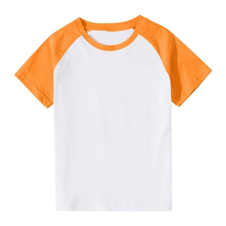 BLTIBY Girls Boys Summer Short Sleeve Top Child Kids Round Neck Solid Color Cotton Shirts Toddler Infant Fashion Casual Loose Pullover Blouse Orange 7-8 Years