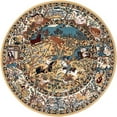 thumbnail image 1 of Unique Loom Tapis Texturé Narenj Hunting Scene 5' x 5' Round Tan/Blue, 1 of 4