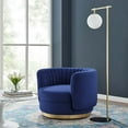 thumbnail image 2 of Armchair Swivel Accent Tufted Chair, Navy Gold, Velvet, Modern Contemporary, Living Lounge Cafe Room Hotel Lobby Hospitality, 2 of 7