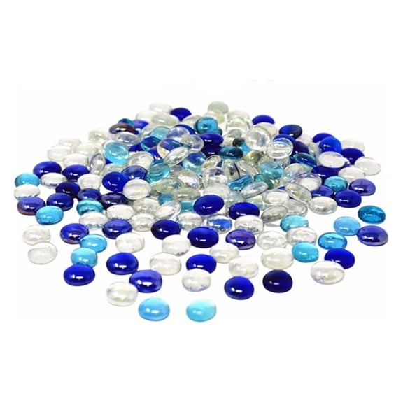 12 Lb (1200PCS) Flat Glass Blue, Clear Mixed Color Glass Gems Pebbles Stones Vase Filler Accents and Crafting Aquarium Decor