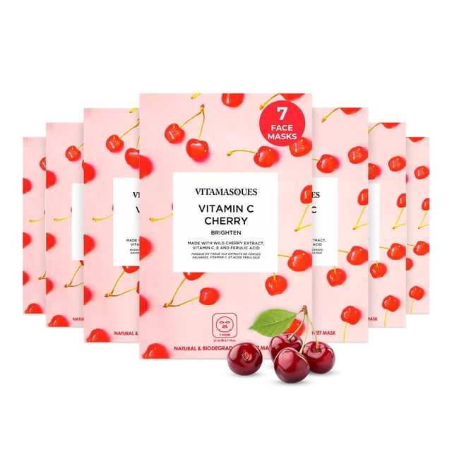 Mascarilla facial Vitamasques Vitamasques Vitamin C Cherry, paquete de 7, vegana