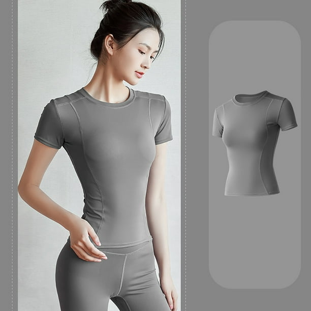 Women Compression Shirt Stretchy Short Sleeve Tight Fitting Athletic  Workout Running Yoga T-Shirt 