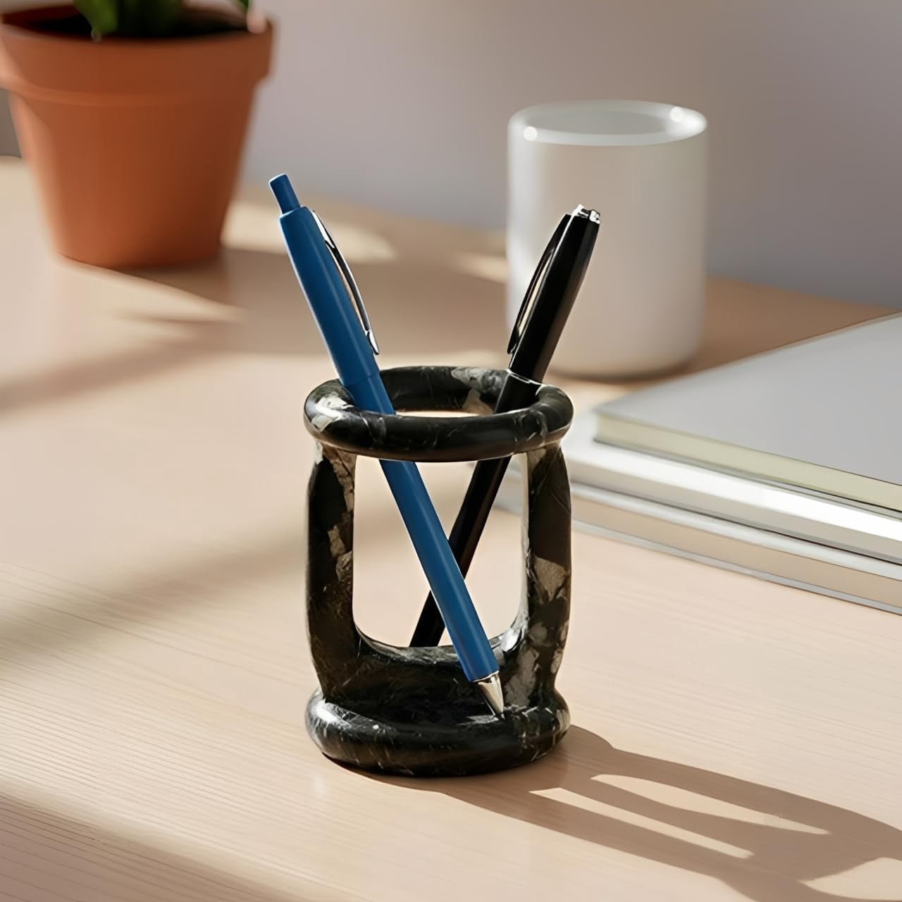 Radicaln Marble Stationary Holder 4 inches Black Zebra Handmade Pen Holder For Desk, Ideal Pencil Holders & Desk Organizer, Makeup Brush Holder For Women