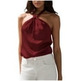 thumbnail image 2 of Vmvidoty Women's Satin Tank Top Halter Neck Twist Front Keyhole Back Sleeveless Blouse Shirt Top Red XL, 2 of 6