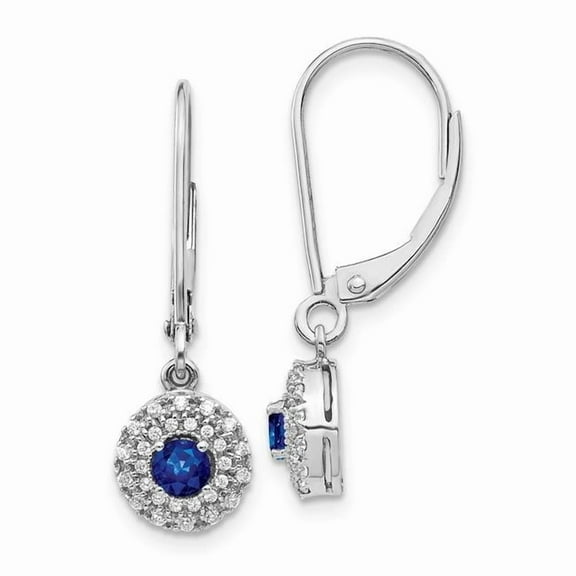 Primal Gold 14 Karat White Gold Diamond Halo Sapphire Leverback Dangle Earrings