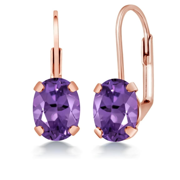 Gem Stone King 2.30 Ct Oval Purple Amethyst Brass Rose Gold Plated Brass Earrings