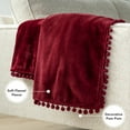 thumbnail image 3 of PAVILIA Fleece Throw Blanket for Couch with Pom Pom Fringe, Maroon Burgundy Red, Soft Cozy Fuzzy Flannel Blanket for Sofa Bed, Lightweight Plush All Season Throw, 50x60 Inches, 3 of 9