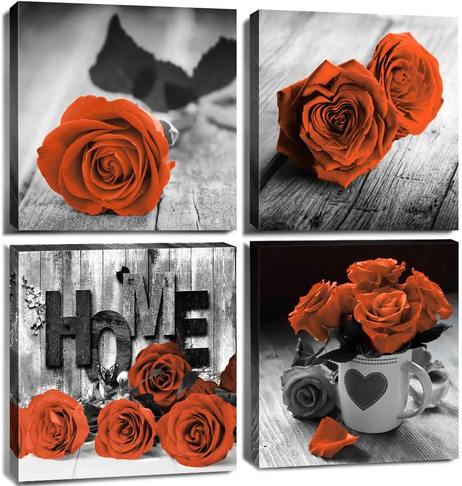 Burnt Orange Wall Decor Bathroom Pictures Orange Floral Canvas Wall Art