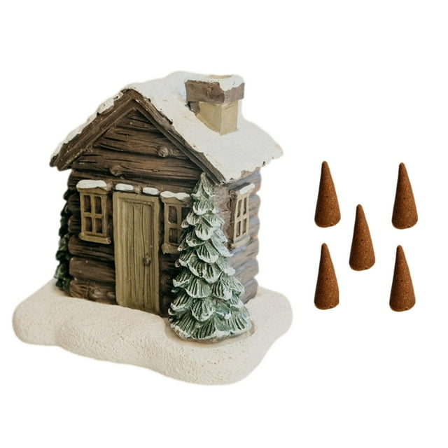 Cheminée de Noël en Résine Neige Hiver Chalet Brûleurs d'Encens avec 2 Bâtons d'Encens