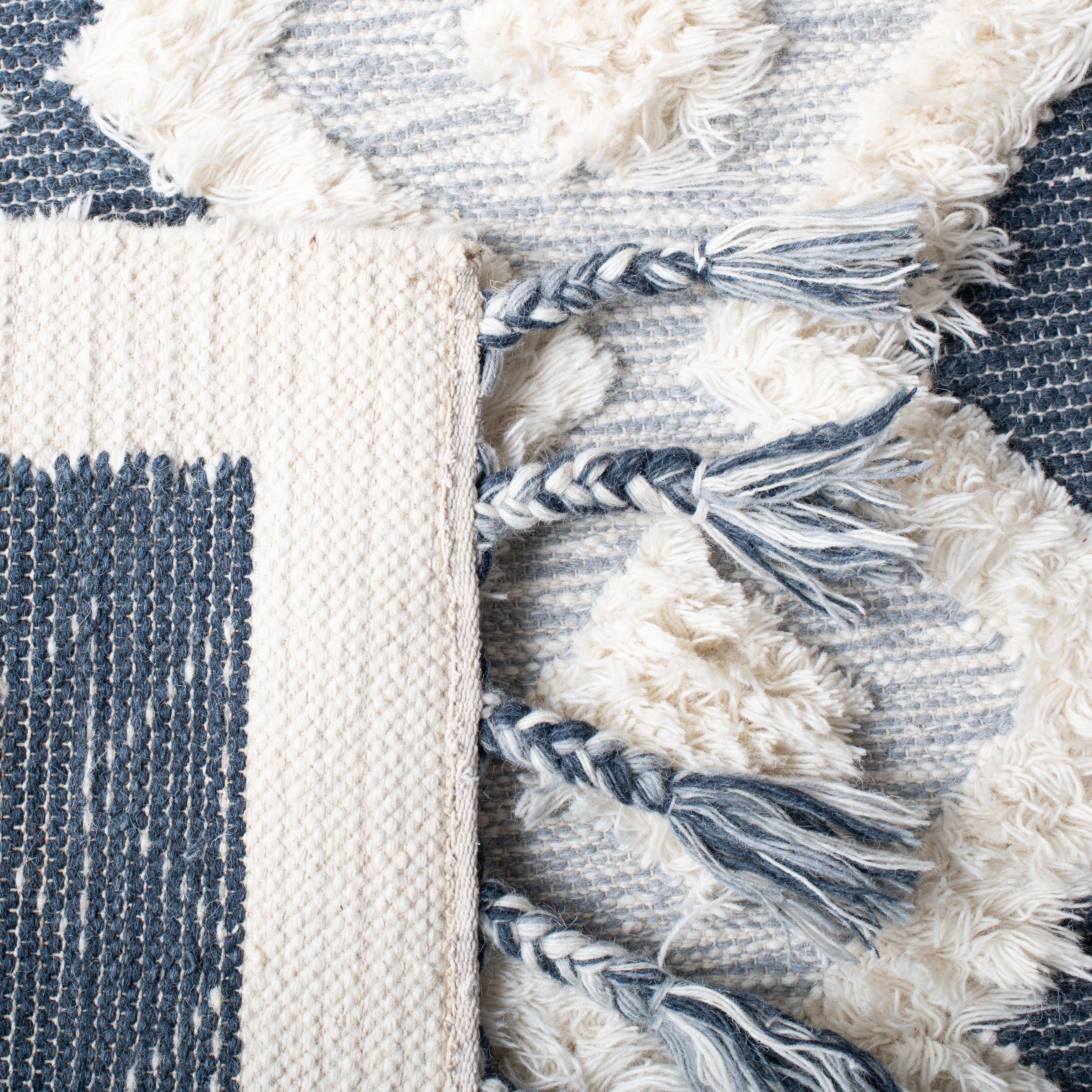 SAFAVIEH Natura Ashlea Geometric Wool Area Rug, Ivory/Blue, 8' x 10'