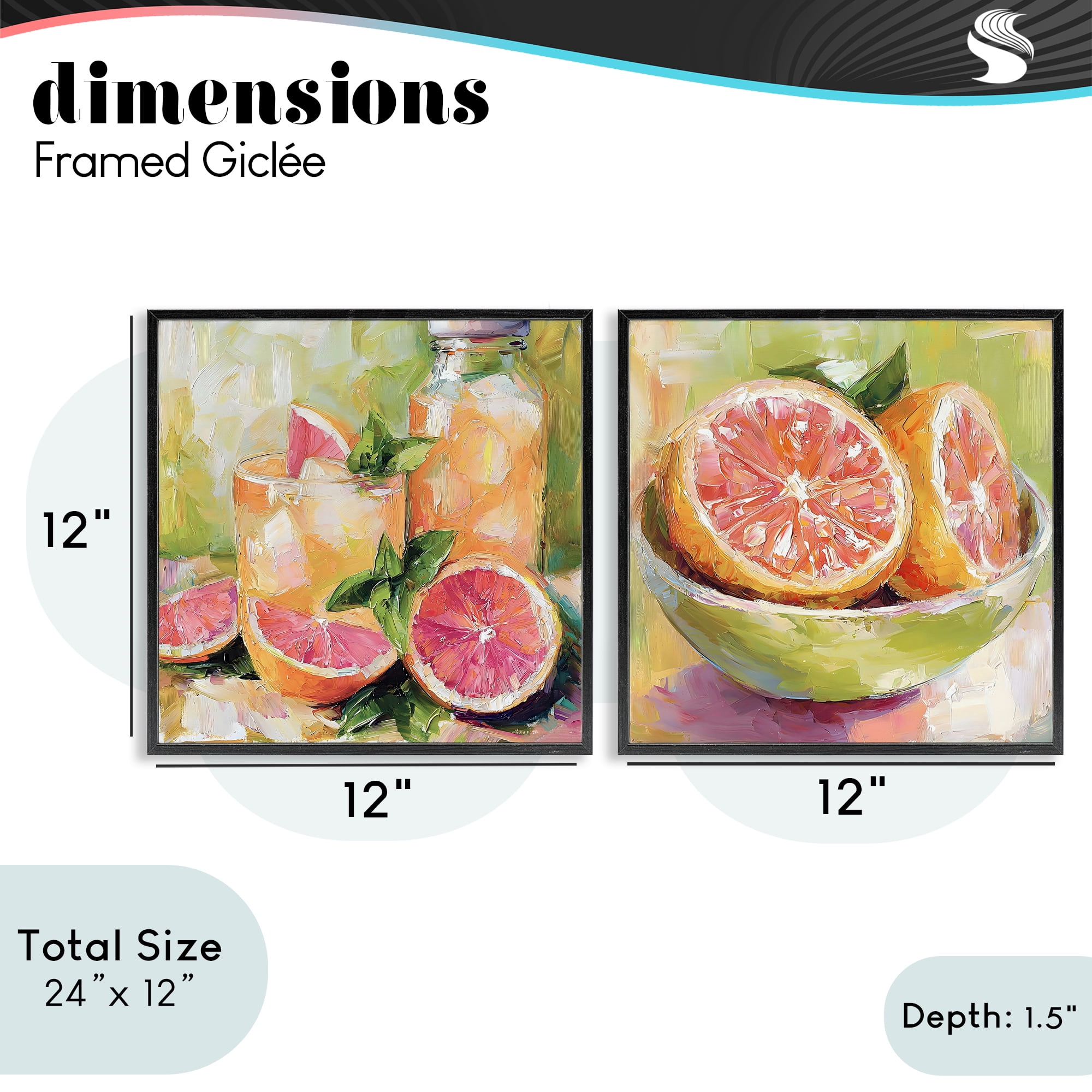 Stupell Industries Grapefruit Drinks & Fruits 2 Piece Black Framed Giclee Art Set, design by Riley B