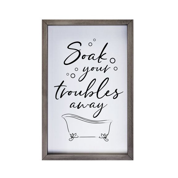 Inspirational Bathroom Decor Framed Shadow Box 7x10in (Soak Your Troubles)