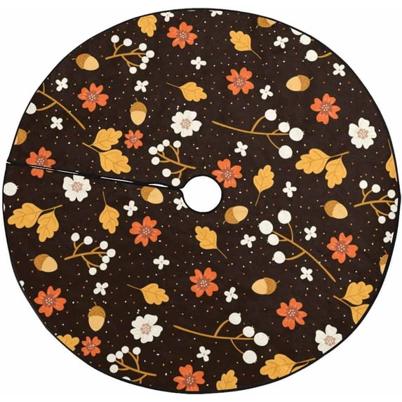 FMSHPON Acorns Flowers Berries Dots Xmas Christmas Tree Skirt Stand Mat for Holiday Party Decoration Indoor Outdoor 48 inches