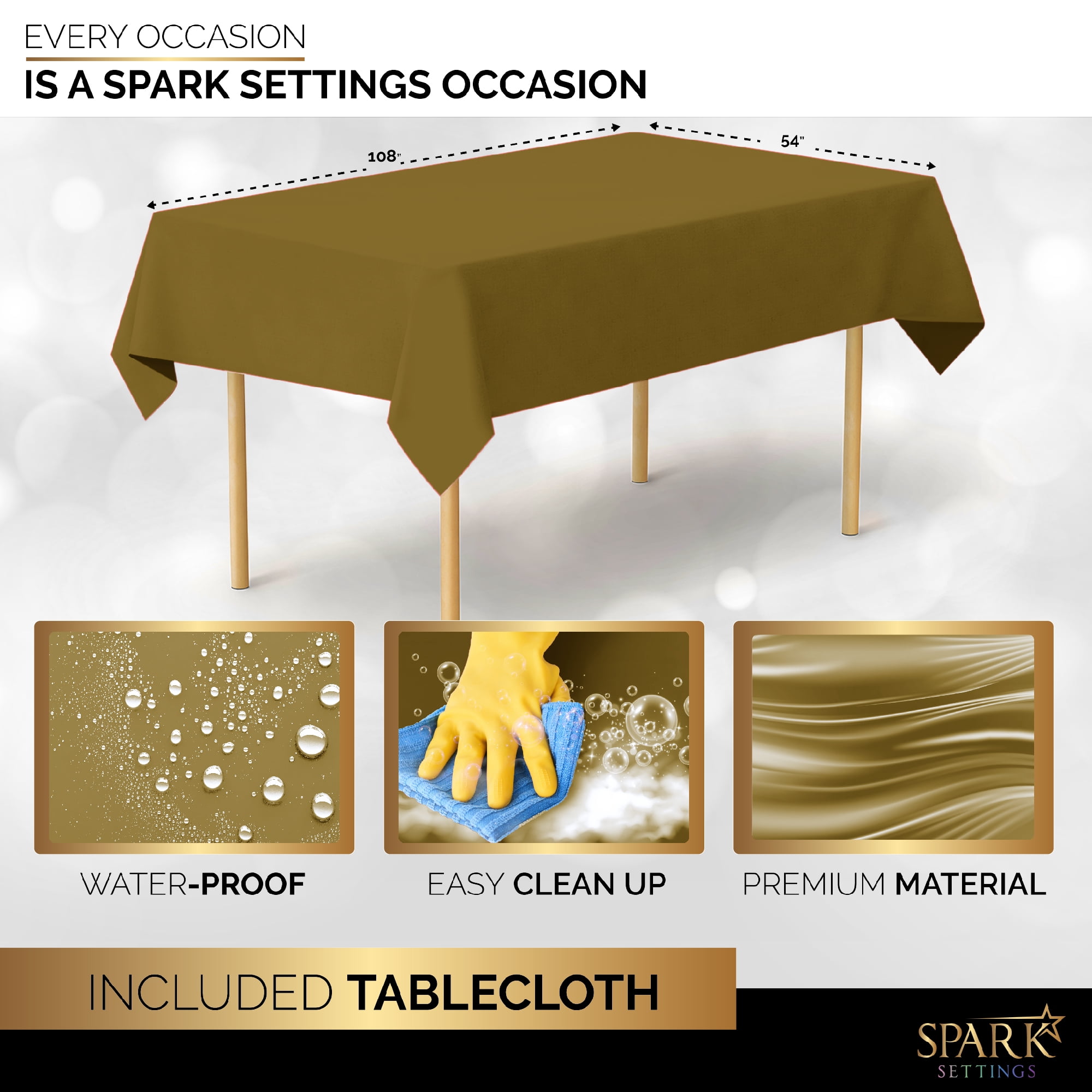 Gold Party Supplies Set Paper Plates Plastic Cups Forks Knives Spoons Napkins Tablecloth Serves 20 Guests Disposable Dinnerware Set of 222 Pieces, Complete Tableware for Party - By SparkSettings