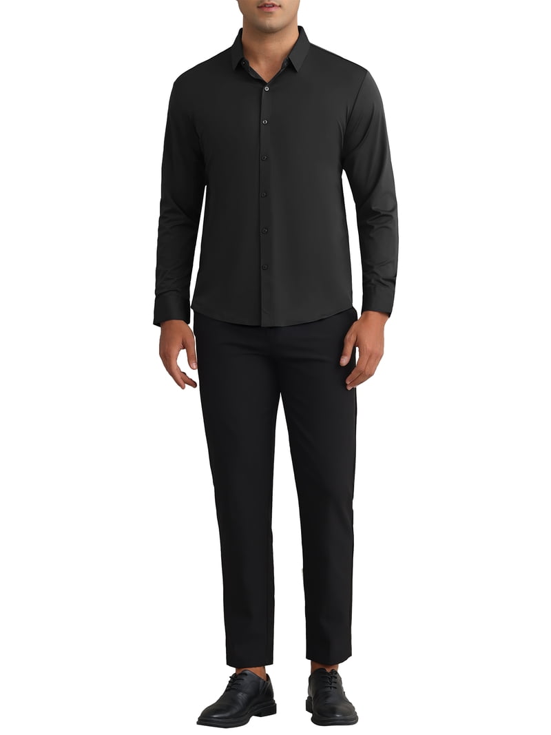 Inspire Chic Men's Long Sleeve Button Down Solid Color Business Formal Dress Shirt M Black, Size: Medium Inspire Chic Men's Long Sleeve Button Down Solid Color Business Formal Dress Shirt M Black, Size: Medium
