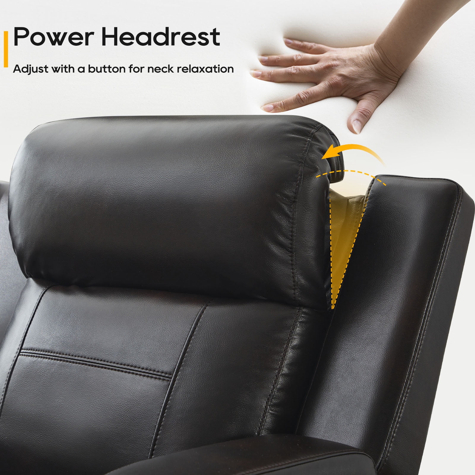 Power Recliner Sofa, Home Theater Seating with Adjustable Headrest, Blue LED Lighting, Reclining Loveseat, Flip-Up Backrest Storage, Multi-Port Charger, Cup Holder, USB