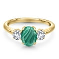 thumbnail image 3 of Gem Stone King 2.50 Ct Green Malachite White Created Sapphire 18K Yellow Gold Plated Silver Ring, 3 of 6