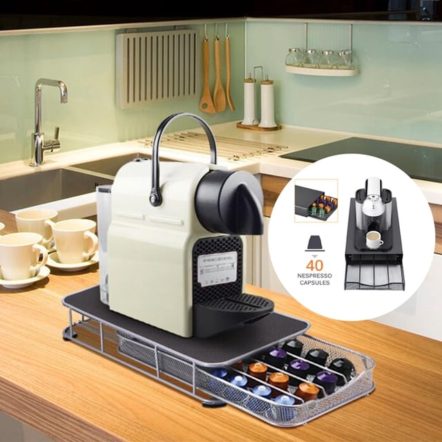 Organizador compacto y deslizante para cápsulas de café – Capacidad para 40 unidades – Cajón ahorrador de espacio – Perfecto para cocina, oficina o barra de café – Color negro