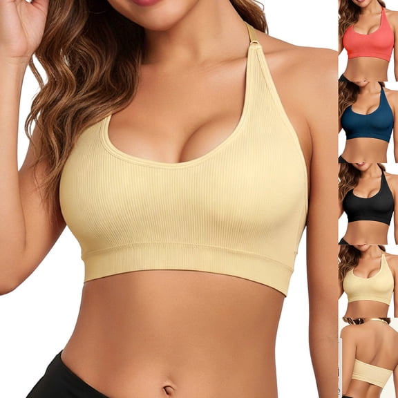 Vetsdori Women's Sports Bras Wirefree Workout Bralette Halter No Padding,Casual Soft Bras for Women