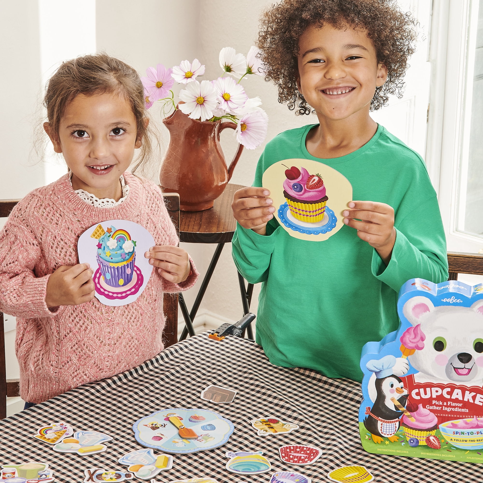 eeBoo: Cupcake Shaped Spinner Game - Animal & Baking Themed Game For Kids, Spin To Collect Ingredients, Preschool, Ages 3+, 2-4 Players