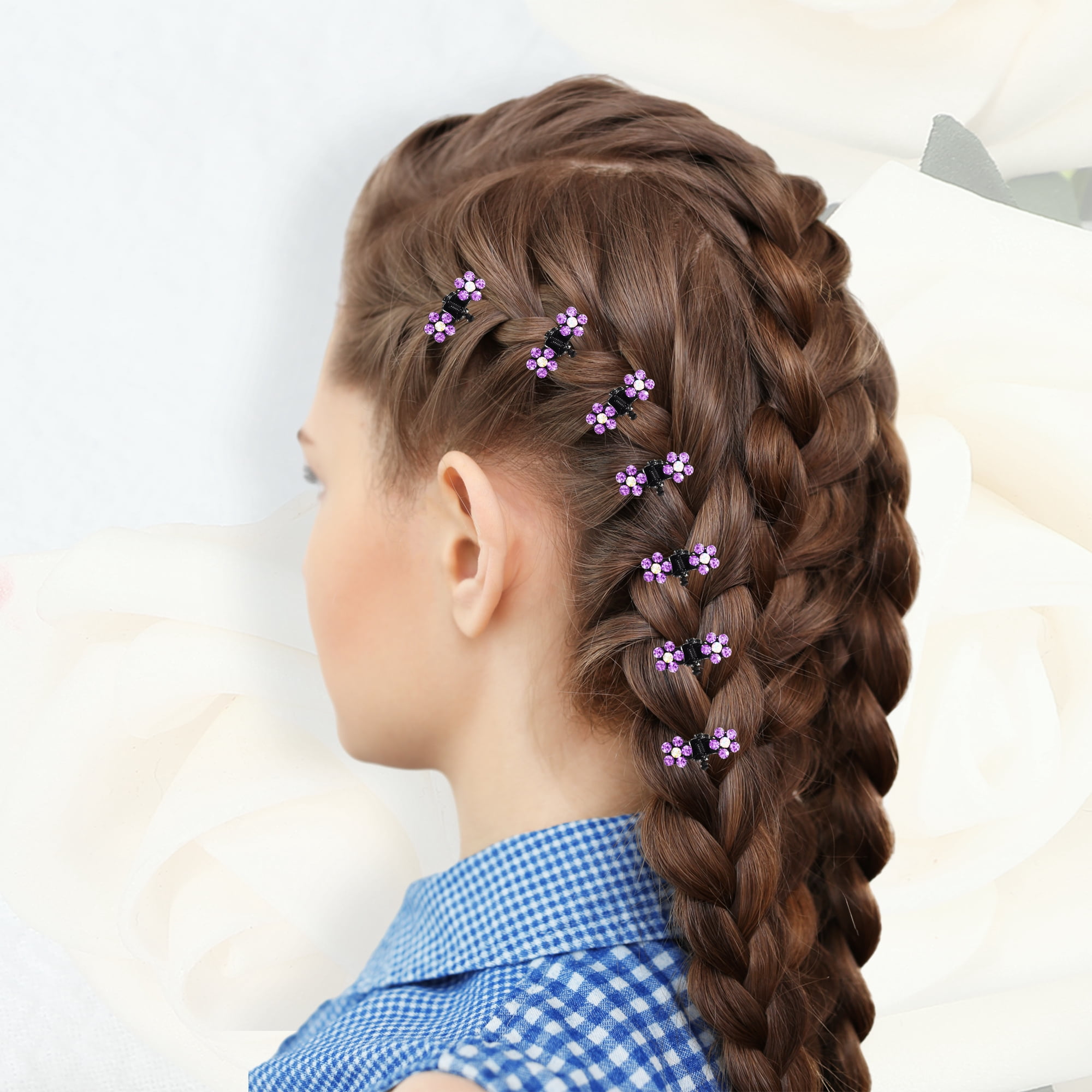 Unique Bargains 12Pcs Mini Hair Claw Clip Small Rhinestone Clips Purple