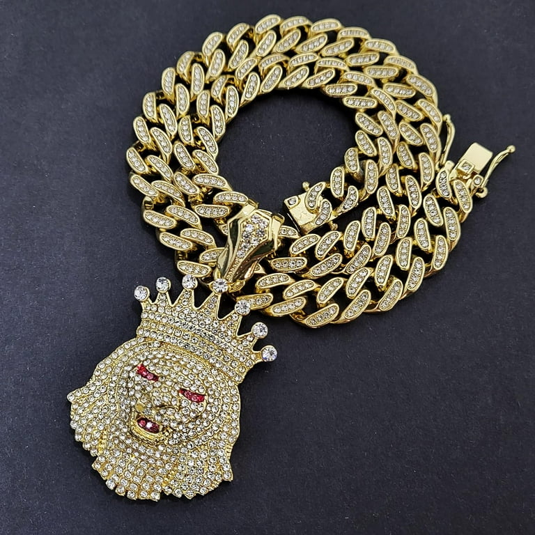 Gold Necklace Iced Out Pendants Amazon Hip Hop Iced Gold Plated