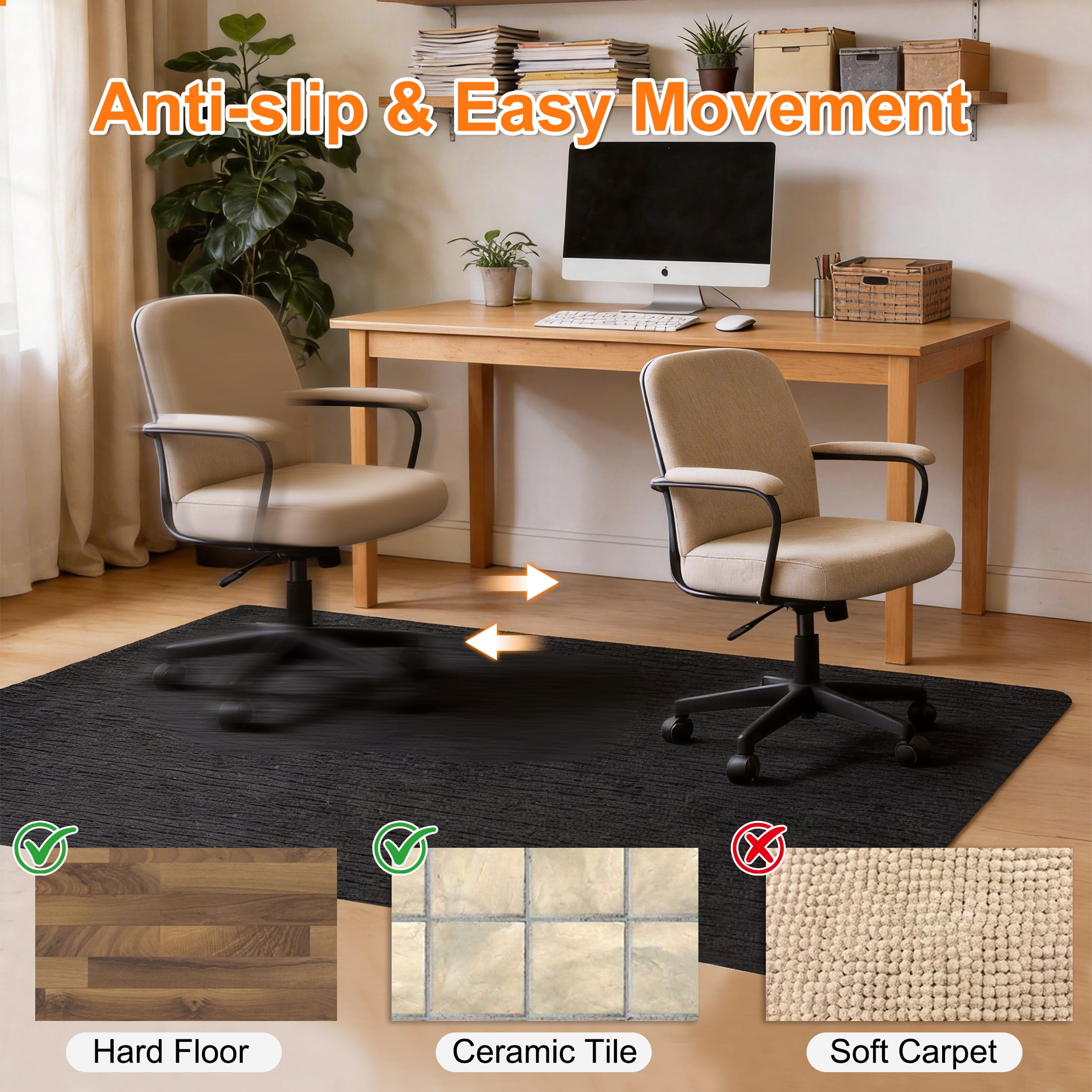 Office Chair Mat for Hardwood & Tile Floor, 55" x 35" Desk Computer Gaming Chair Mat for Carpet, Large Non-Slip Floor Protection Mat