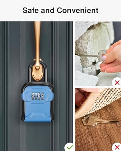Lock Box, Key Lock Box Wall Mount & Portable Combination Lockbox with Resettable Code, Security Lockbox for Outside House Keys, Apartment Realtors Spare Keys Storage (1 Pack, Blue)