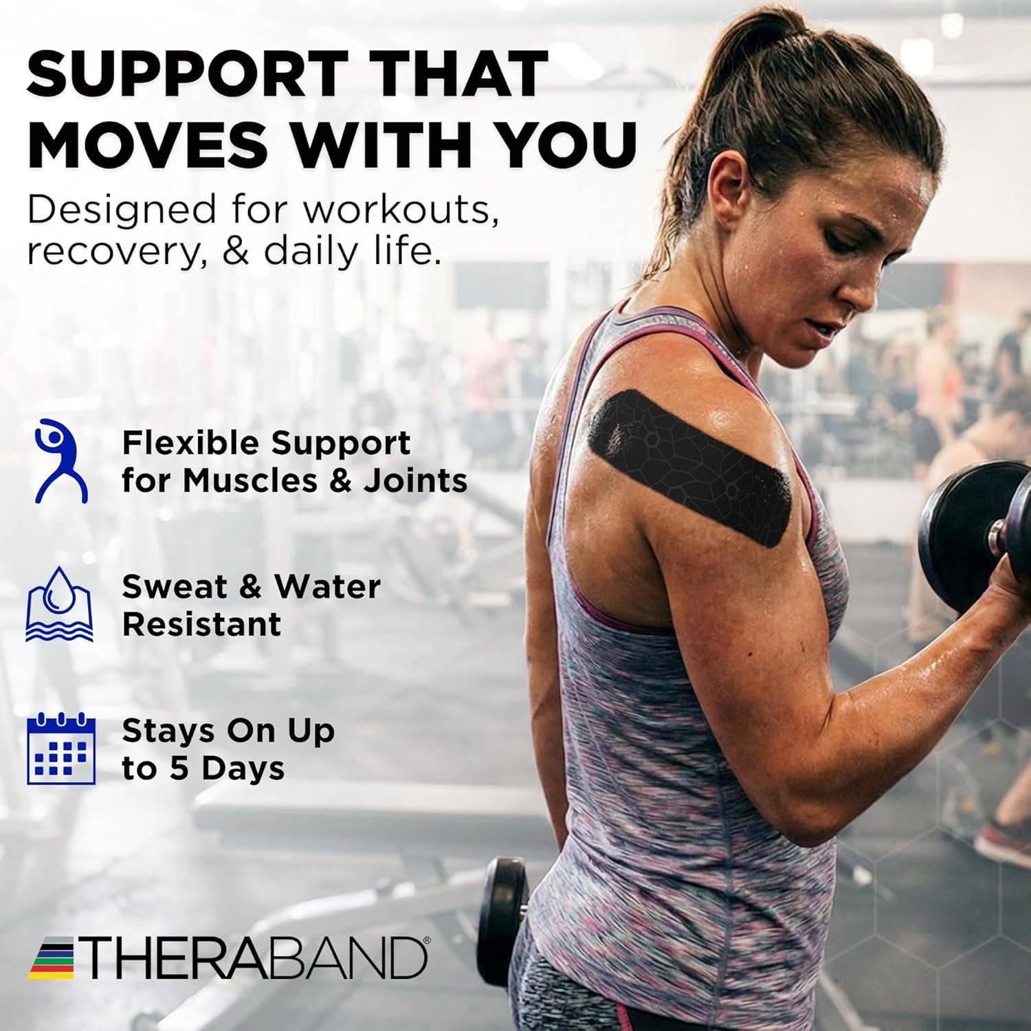 THERABAND Kinesiology Tape, Black/Gray, 2'' X 103.3 Foot Bulk Roll, with XactStretch Indicators, Long-Lasting Athletic Tape for Shoulder & Knee, Latex-Free Sports Tape, Water Resistant, Cut-to-Length
