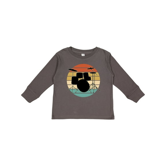 Inktastic Drum Set Retro Drummer Sunset Boys or Girls Long Sleeve Toddler T-Shirt
