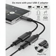 thumbnail image 2 of Dual USB C Headphone and Charger Adapter, 2-in-1 Type C Audio Adapter with Fast Charging, USB TYPE C Splitter Dongle Cable Cord for 15 Series, Galaxy S22/21/20, All Android series（Black）, 2 of 7