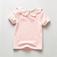 thumbnail image 4 of Lumtrix Toddler Girls Short Sleeve Shirts Scalloped Doll Collar Blouse | Solid Color Casual Tee Tops, 0 Months-7 Years Pink 110, 4 of 6