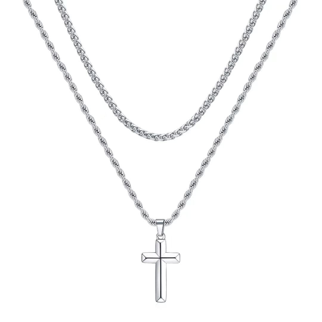 Men's Gold Cross Necklace Set Two Chains Both 14k Gold Cross Necklace